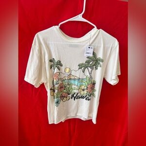 Free People White Graphic Tee with Palm Print